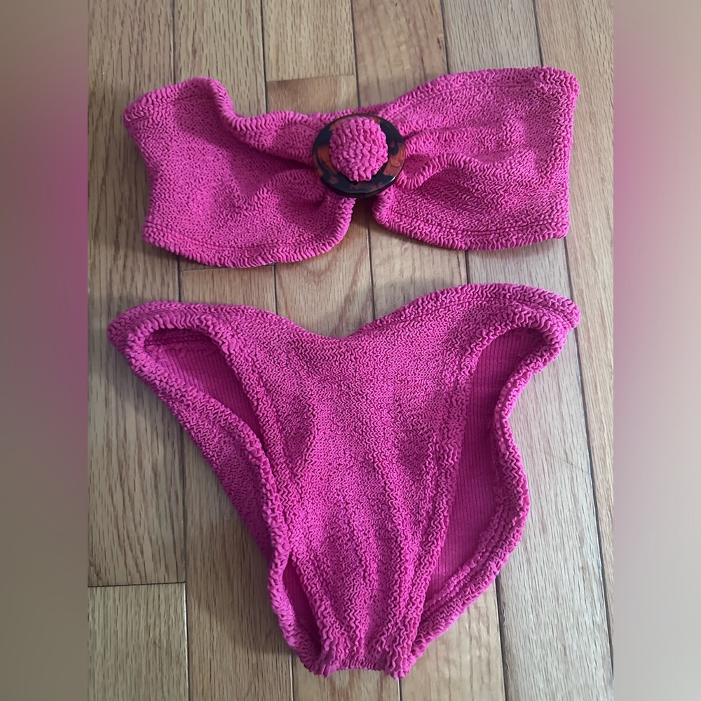 Hunza G Flora crinkle bandeau bikini, Pink - One Sz